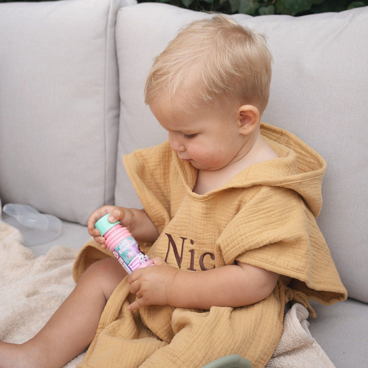 JBØRN Organic Cotton Muslin Hooded Poncho | Personalisable Honey gold - Personalisable Baby Products Sold and Personalised by JustBørn