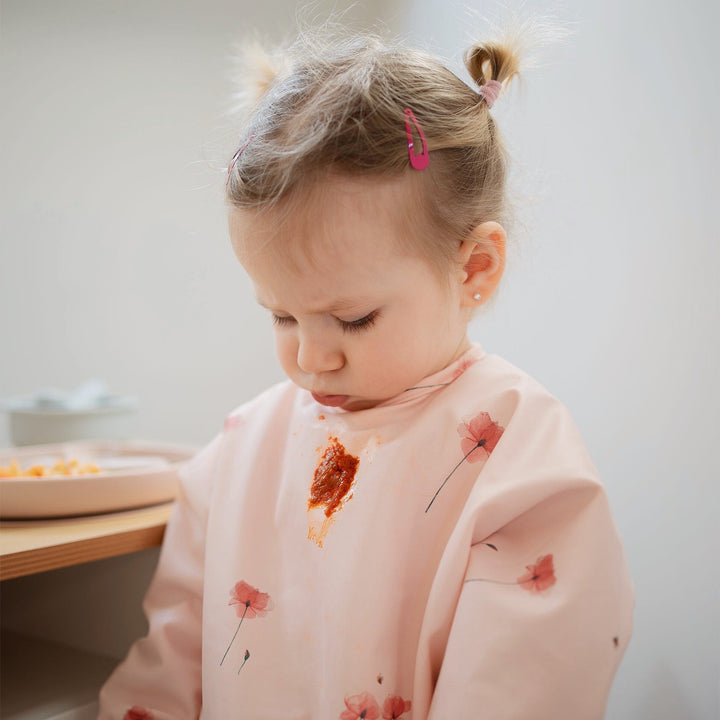 JBØRN Long Sleeve Baby Feeding Bib with Personalised Travel Bag Poppy Flowers No - Personalisable Baby Products Sold and Personalised by JustBørn