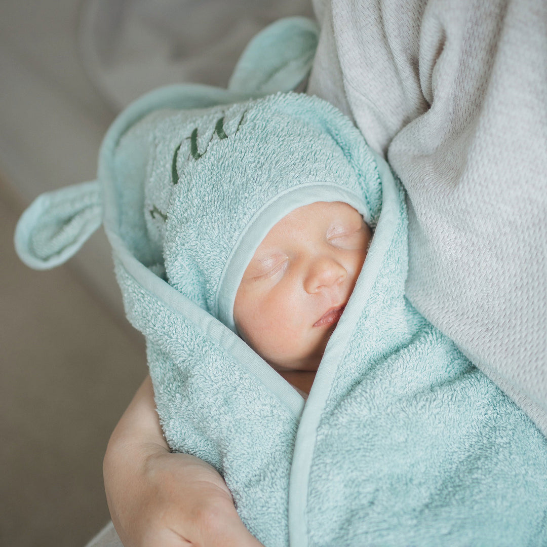 JBØRN Organic Cotton Baby Hooded Towel with Ears - Personalisable Baby Products Sold and Personalised by JustBørn