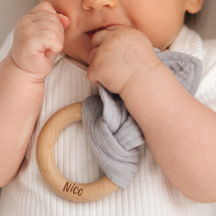 JBØRN Organic Muslin Swaddle Blanket & Teether Gift Set - Personalisable Baby Products Sold and Personalised by JustBørn