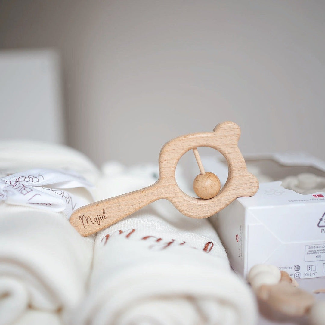 JBØRN Wooden Teddy Rattle | Personalised - Personalisable Baby Products Sold and Personalised by JustBørn