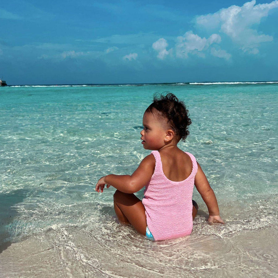 JBØRN Baby Girl Classic Crinkle Swimsuit & Scrunchie - Personalisable Baby Products Sold and Personalised by JustBørn