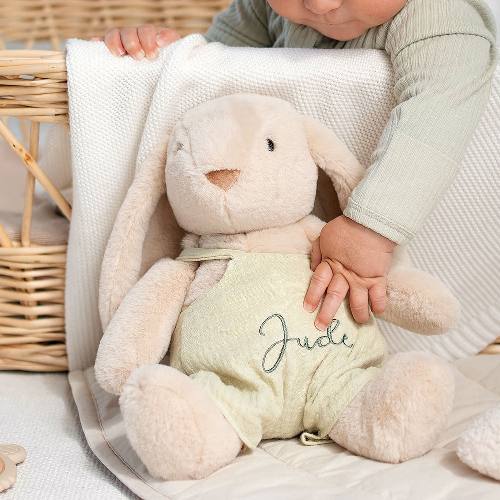 JBØRN Bunny Soft Toy (Beige) with Personalised Outfit - Personalisable Baby Products Sold and Personalised by JustBørn