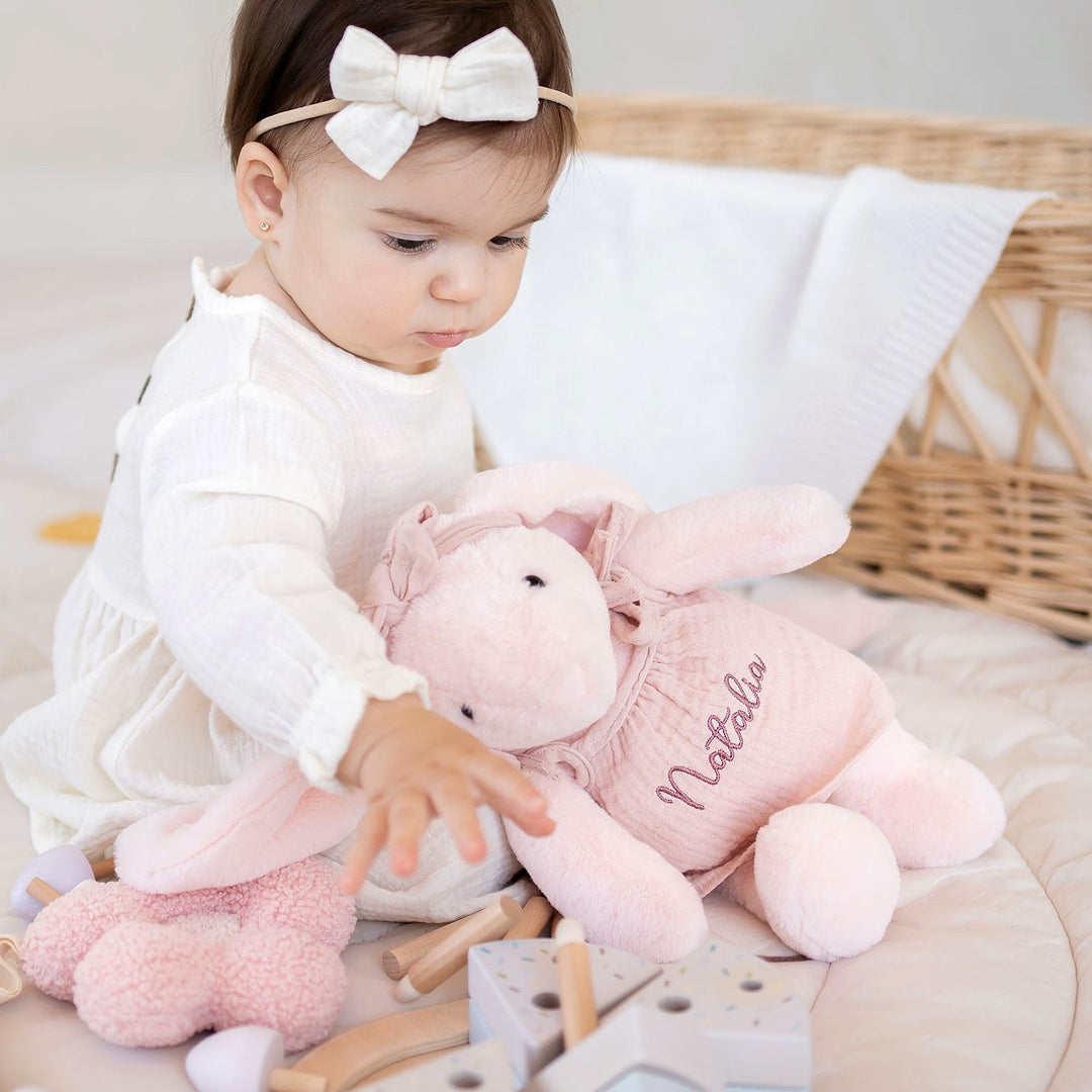 JBØRN Blossom Bunny Soft Toy with Personalised Outfit - Personalisable Baby Products Sold and Personalised by JustBørn