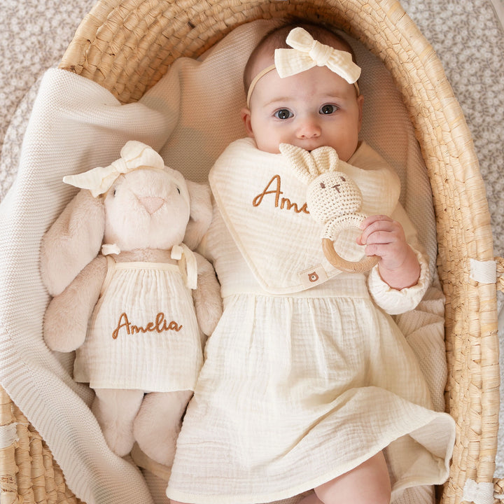 JBØRN Personalised Teddy & Matching Baby Dress | New Baby Girl Gift Set - Personalisable Baby Products Sold and Personalised by JustBørn