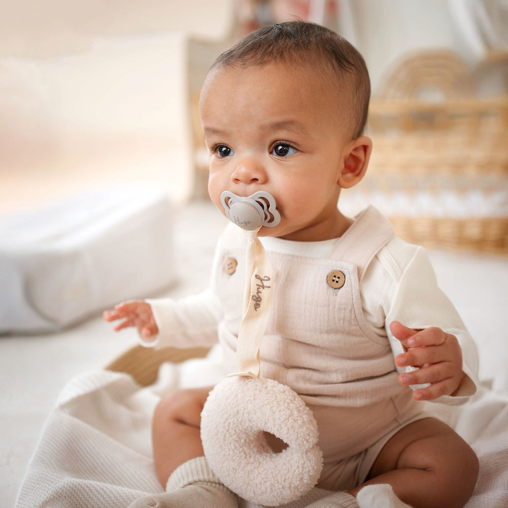 BIBS Supreme Symmetrical Rubber Latex Pacifier & Moon Plush Holder - Personalisable Baby Products Sold and Personalised by JustBørn