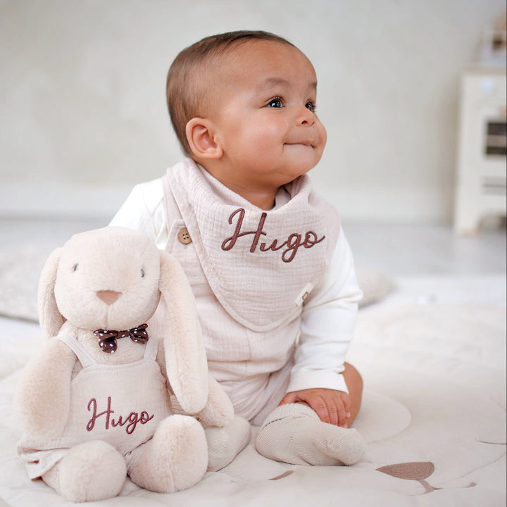 JBØRN Bunny Soft Toy & Matching Baby Bib Gift Set - Personalisable Baby Products Sold and Personalised by JustBørn