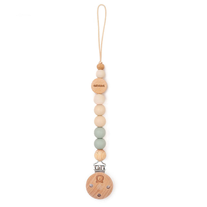 JBØRN Colour Block Pacifier Clip Sage & Cream Yes - Personalisable Baby Products Sold and Personalised by JustBørn