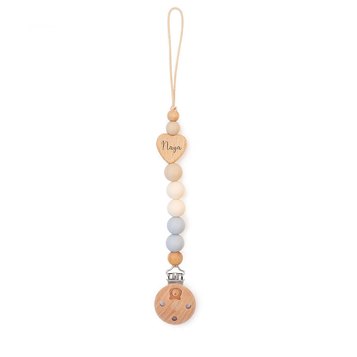 JBØRN Heart Pacifier Clip | Colour Block Powder Blue & Ivory - Personalisable Baby Products Sold and Personalised by JustBørn