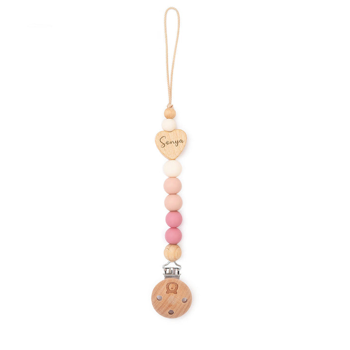 JBØRN Heart Pacifier Clip | Colour Block Peony - Personalisable Baby Products Sold and Personalised by JustBørn