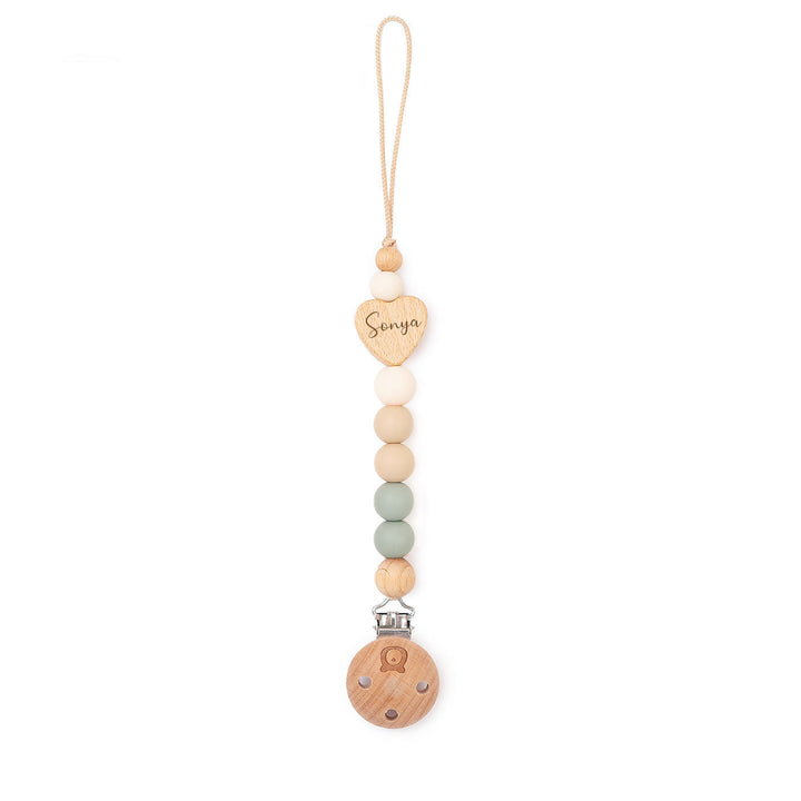 JBØRN Heart Pacifier Clip | Colour Block Sage & Cream - Personalisable Baby Products Sold and Personalised by JustBørn