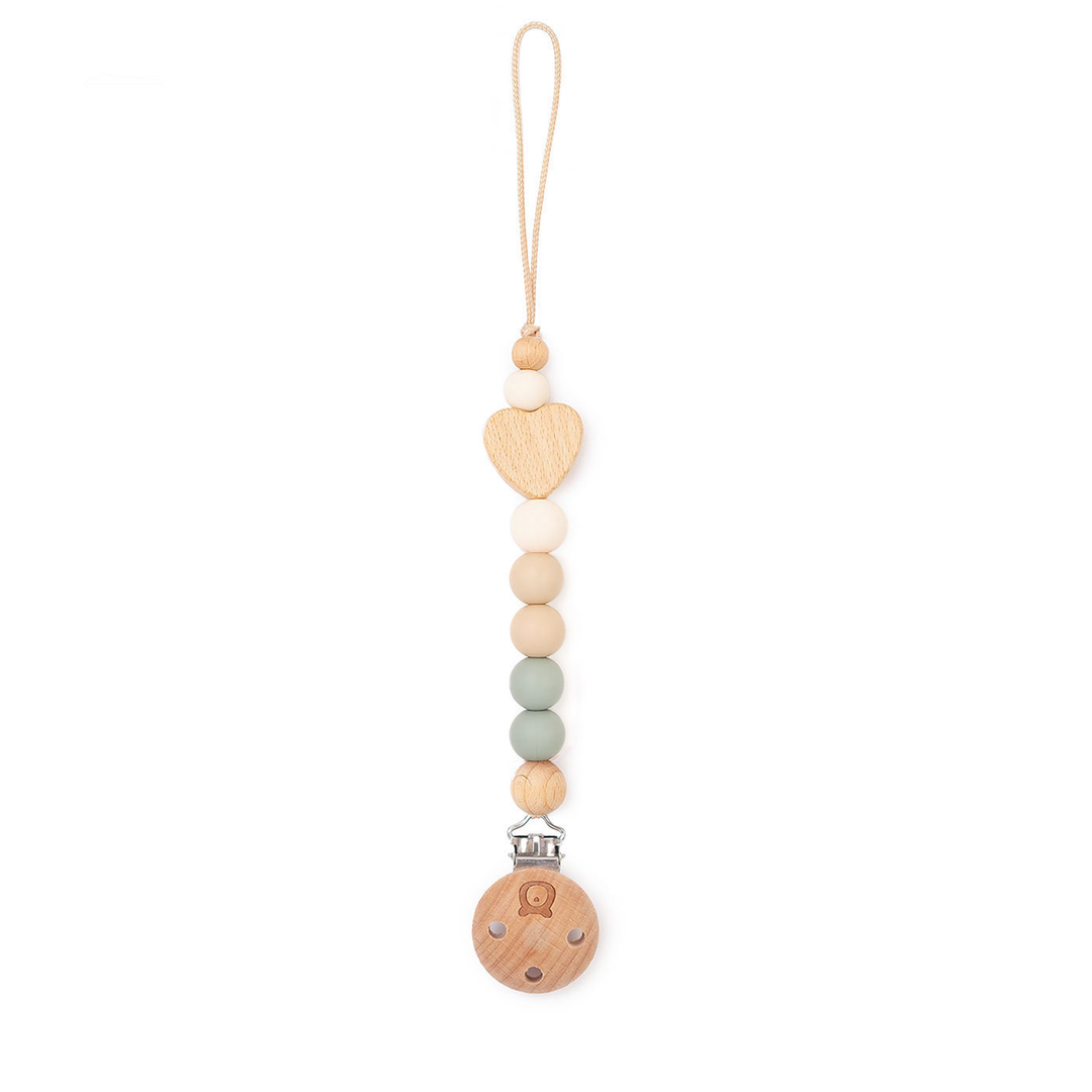 JBØRN Heart Pacifier Clip | Colour Block Sage & Cream - Personalisable Baby Products Sold and Personalised by JustBørn