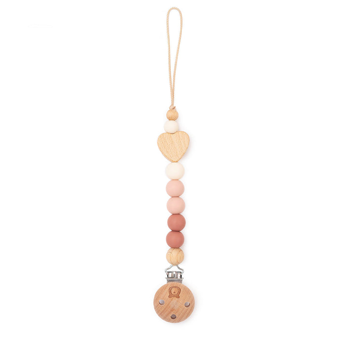 JBØRN Heart Pacifier Clip | Colour Block Woodchuck & Blush - Personalisable Baby Products Sold and Personalised by JustBørn