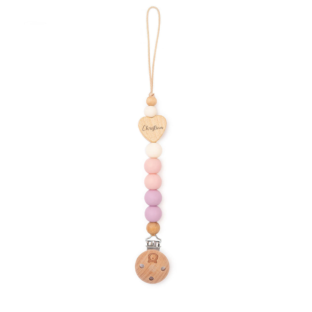 JBØRN Heart Pacifier Clip | Colour Block Lilac & Blossom - Personalisable Baby Products Sold and Personalised by JustBørn