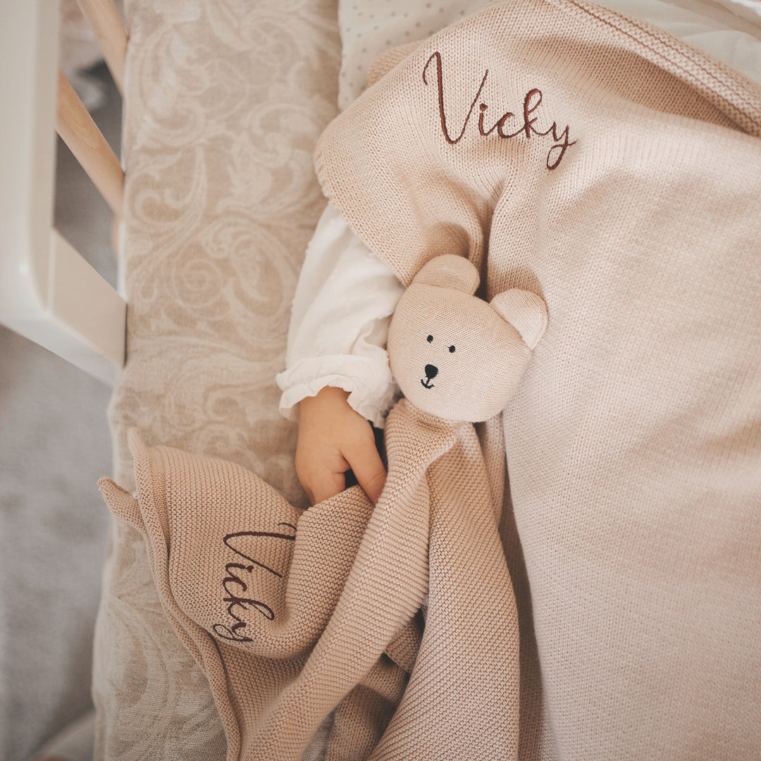 Ivory JBØRN Bear Knit Comforter by Just Børn sold by Just Børn