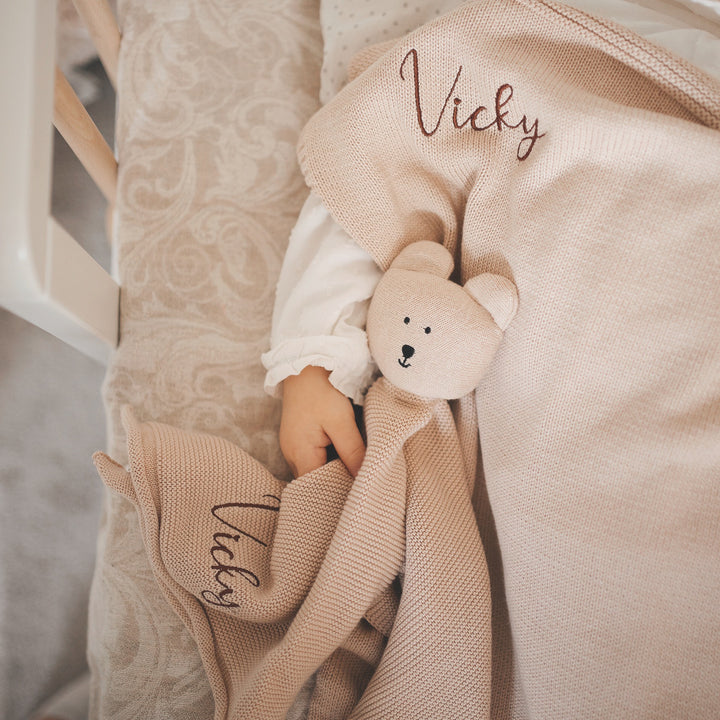 JBØRN Bear Knit Comforter Vanilla - Personalisable Baby Products Sold and Personalised by JustBørn