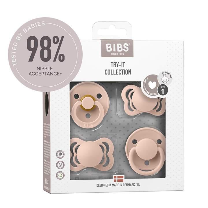 BIBS Try-It Collection - Try 4 Different Pacifiers Blush - Personalisable Baby Products Sold and Personalised by JustBørn