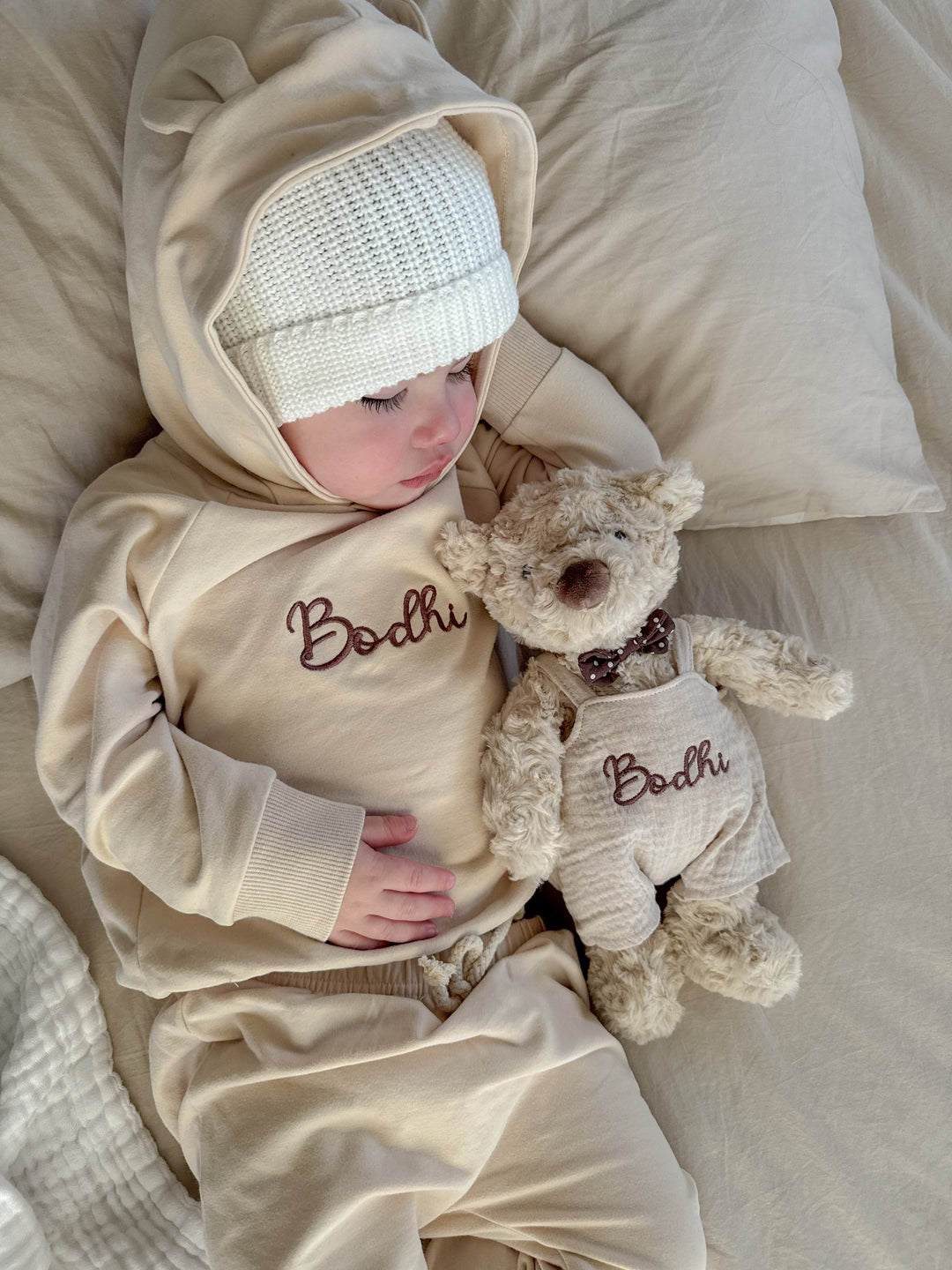 JBØRN Beige Teddy Bear Soft Toy with Personalised Outfit - Personalisable Baby Products Sold and Personalised by JustBørn