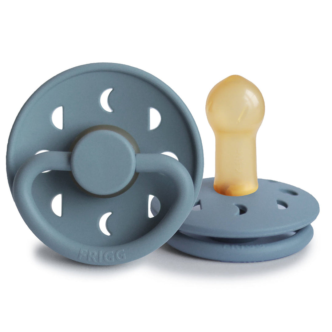 FRIGG Moon Natural Rubber Latex Pacifier Size 2 (6-18 Months) Stone Blue - Personalisable Baby Products Sold and Personalised by JustBørn