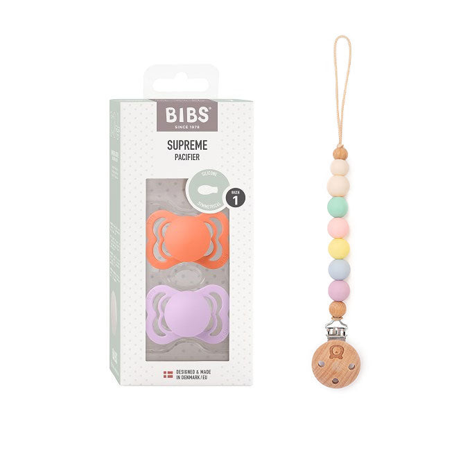 BIBS SUPREME Silicone Pacifiers + JBØRN Rainbow Clip - Personalisable Baby Products Sold and Personalised by JustBørn