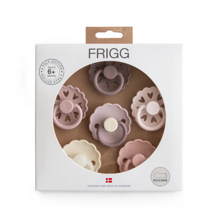 FRIGG Daisy Pack of 6 Natural Rubber Latex Pacifiers + Matching Holders - Personalisable Baby Products Sold and Personalised by JustBørn