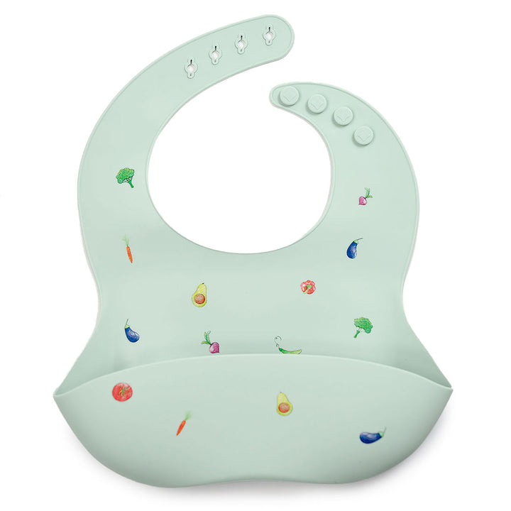 JBØRN Silicone Baby Feeding Bib | Weaning Essentials Veggies Seafoam - Personalisable Baby Products Sold and Personalised by JustBørn
