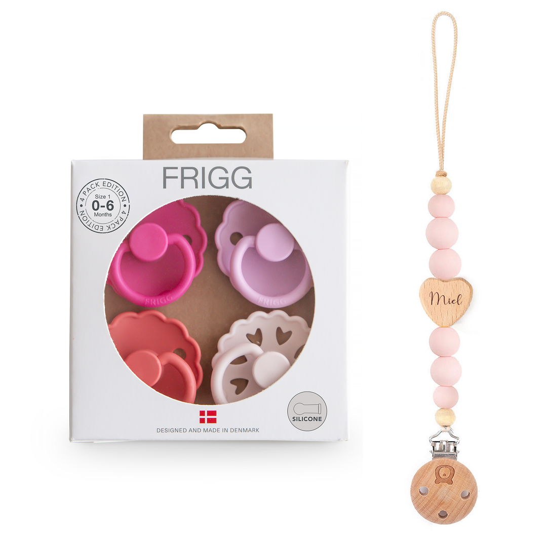 FRIGG Natural Rubber Latex Pacifier Pack of 4 Rosy Romance Yes - Personalisable Baby Products Sold and Personalised by JustBørn
