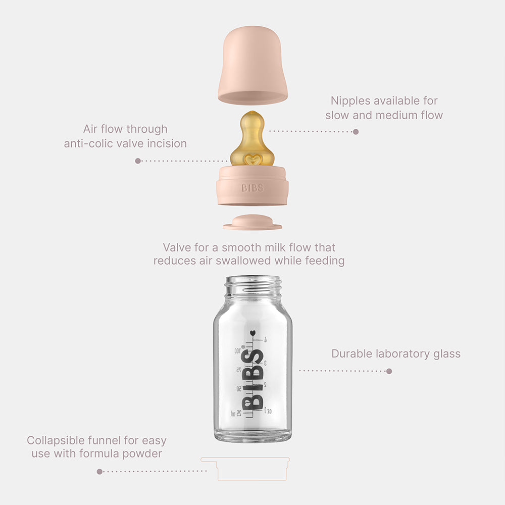 Blush BIBS Baby Glass Bottle Complete Set 110ml by BIBS sold by Just Børn