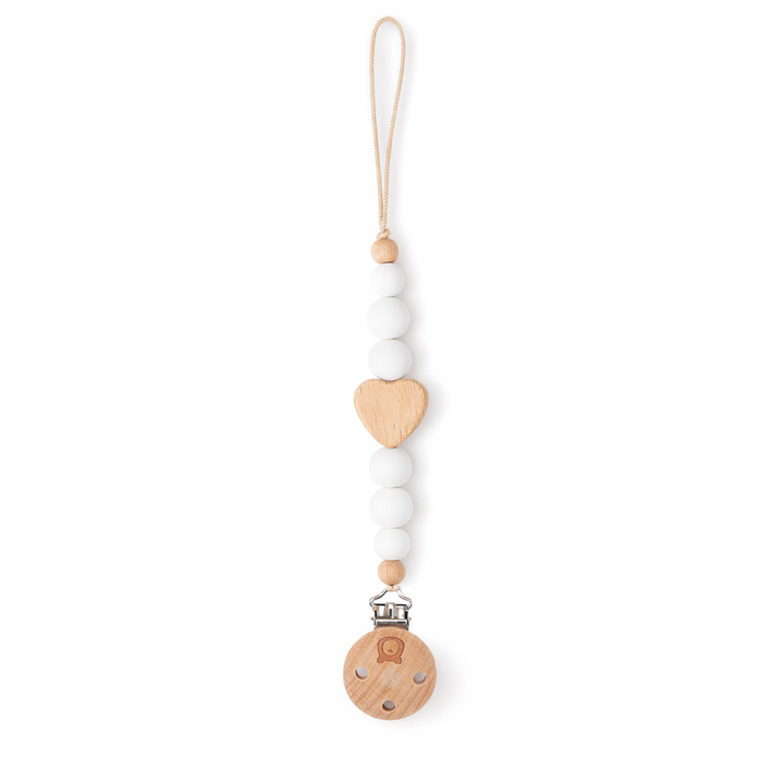 JBØRN Love Heart Pacifier Clip White - Personalisable Baby Products Sold and Personalised by JustBørn