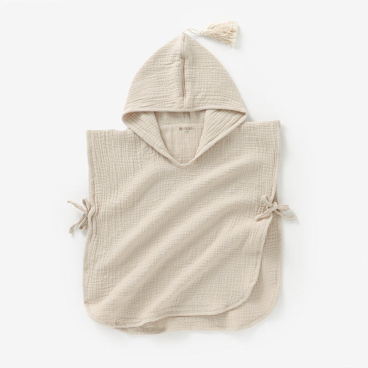 Oatmeal JBØRN Organic Cotton Muslin Hooded Poncho Towel | Personalisable by Just Børn sold by Just Børn