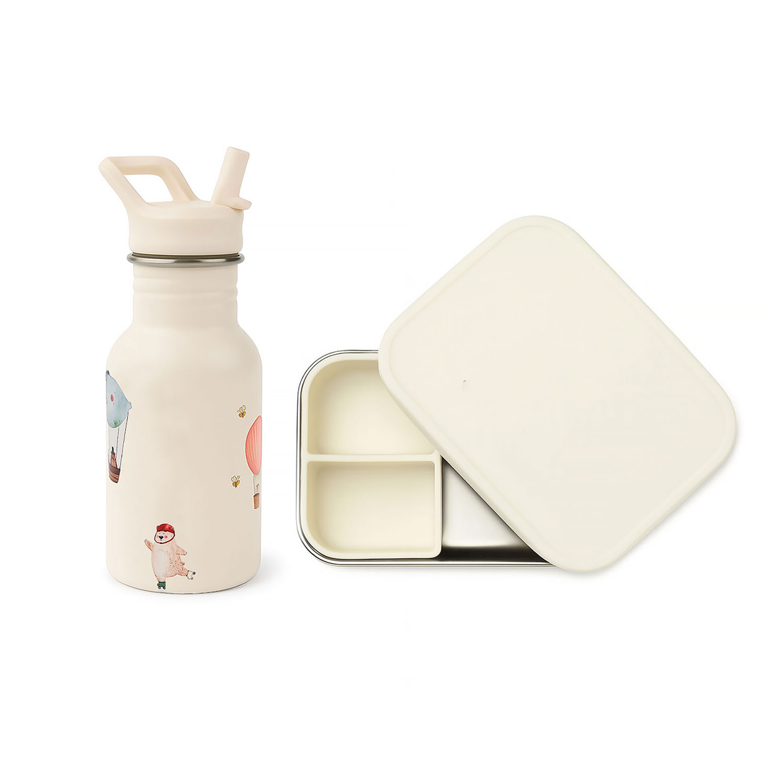 JBØRN Personalised Water Bottle & Lunch Box Set Adventure Bear Lunch Box Set - Personalisable Baby Products Sold and Personalised by JustBørn