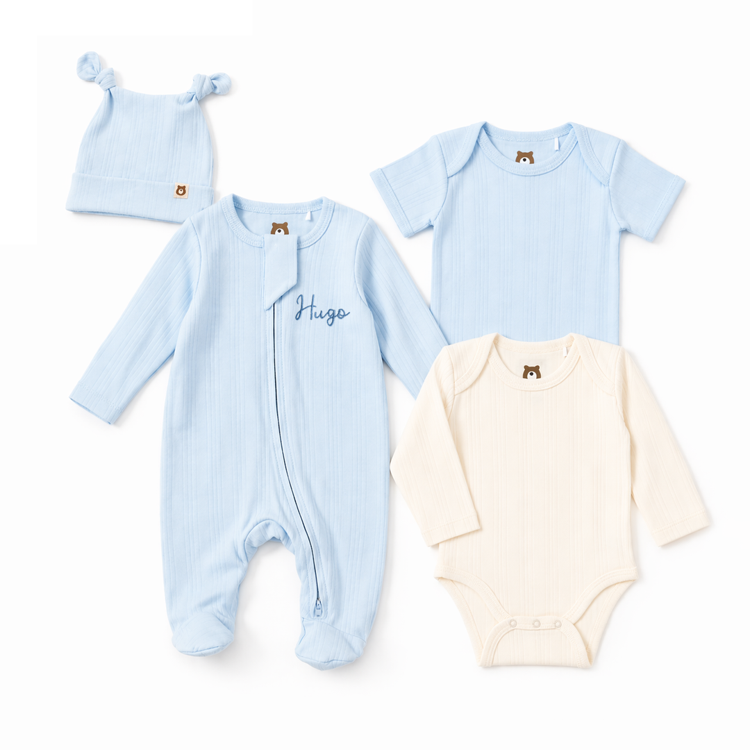 JBØRN Ribbed Bamboo Essential Bundle | 4 Pieces - Personalisable Baby Products Sold and Personalised by JustBørn