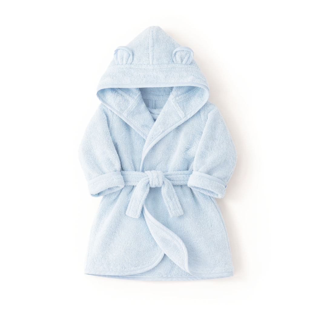 JBØRN Organic Cotton Baby Hooded Bathrobe Baby Blue Bathrobe - Personalisable Baby Products Sold and Personalised by JustBørn