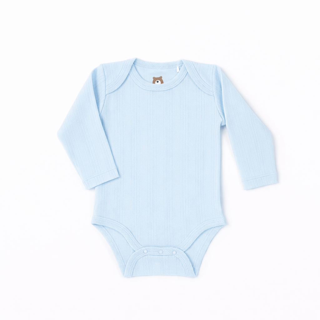 JBØRN Ribbed Bamboo Long Sleeve Bodysuit Baby Blue | Long Sleeve | Classic - Personalisable Baby Products Sold and Personalised by JustBørn