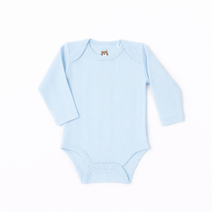 JBØRN Ribbed Bamboo Long Sleeve Bodysuit Baby Blue | Long Sleeve | Classic - Personalisable Baby Products Sold and Personalised by JustBørn