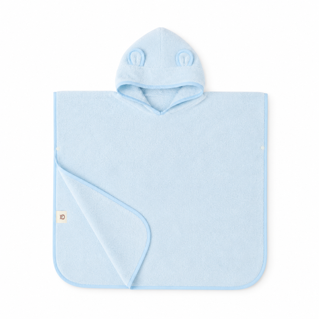 JBØRN Organic Cotton Hooded Poncho Baby Blue Poncho - Personalisable Baby Products Sold and Personalised by JustBørn