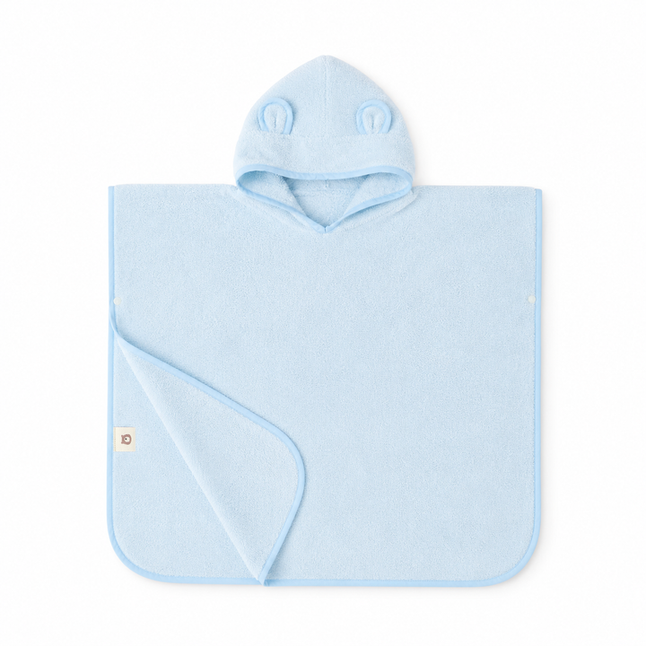 JBØRN Organic Cotton Hooded Poncho Baby Blue Poncho - Personalisable Baby Products Sold and Personalised by JustBørn