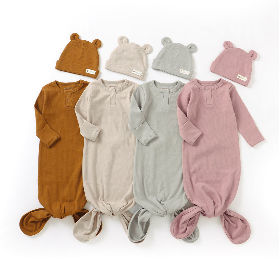 Dusty Rose JBØRN Organic Cotton Knotted Baby Gown & Hat by Just Børn sold by Just Børn