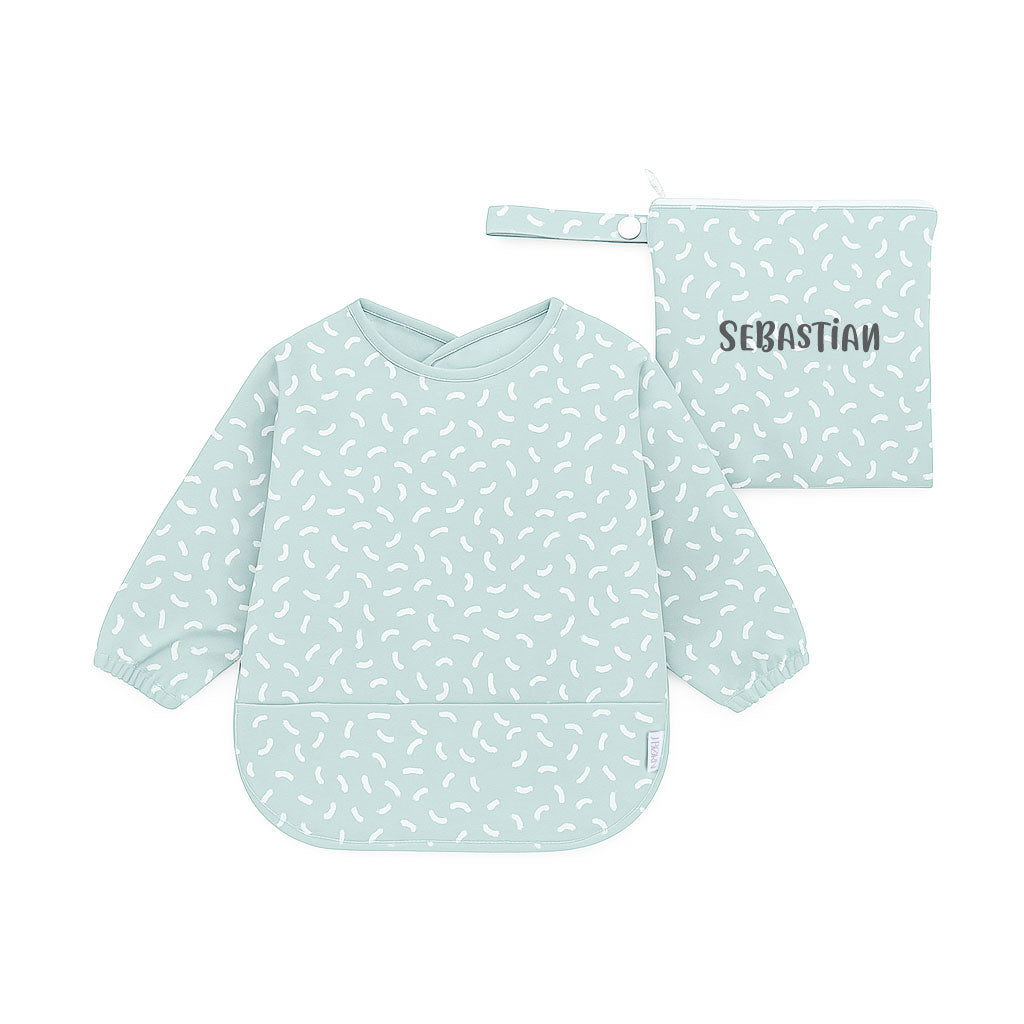 JBØRN Long Sleeve Baby Feeding Bib with Personalised Travel Bag Beans Yes - Personalisable Baby Products Sold and Personalised by JustBørn