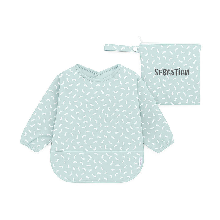 JBØRN Long Sleeve Baby Feeding Bib with Personalised Travel Bag Beans Yes - Personalisable Baby Products Sold and Personalised by JustBørn