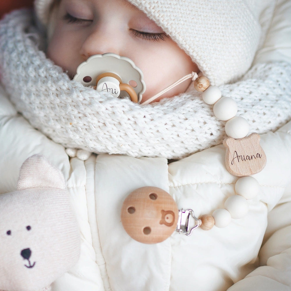 Blush JBØRN Bear Pacifier Clip | Personalised by Just Børn sold by Just Børn