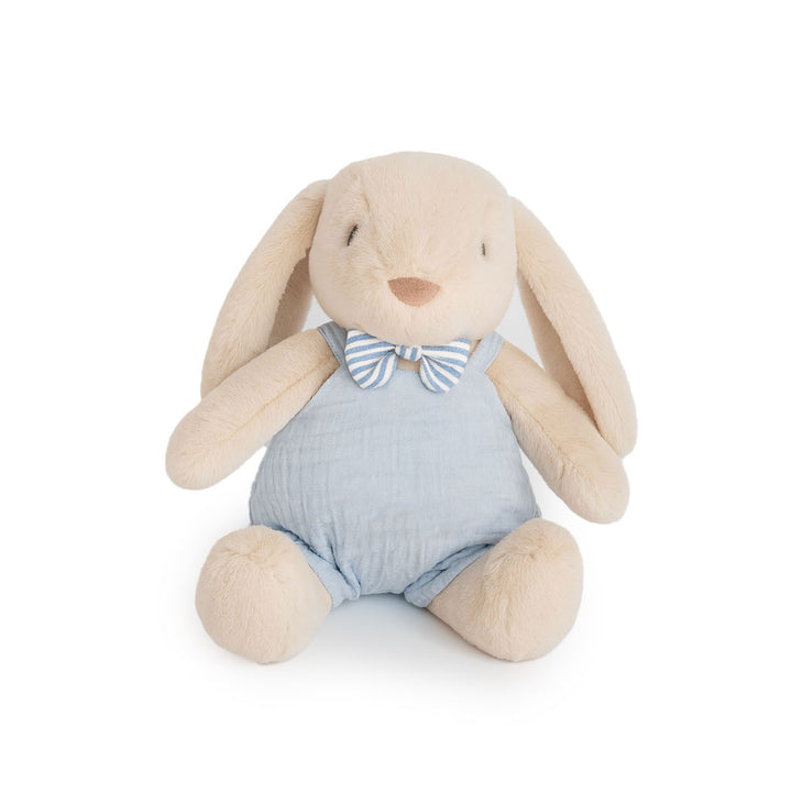 JBØRN Beige Bunny Soft Toy with Personalised Outfit Beige Cuddle Bunny in Blue Dungarees No - Personalisable Baby Products Sold and Personalised by JustBørn