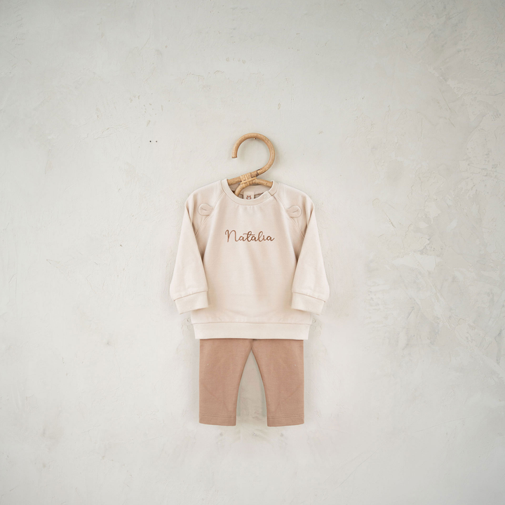 JBØRN Organic Cotton Baby Sweatshirt & Legging Set 0-3 Months Beige Set - Personalisable Baby Products Sold and Personalised by JustBørn