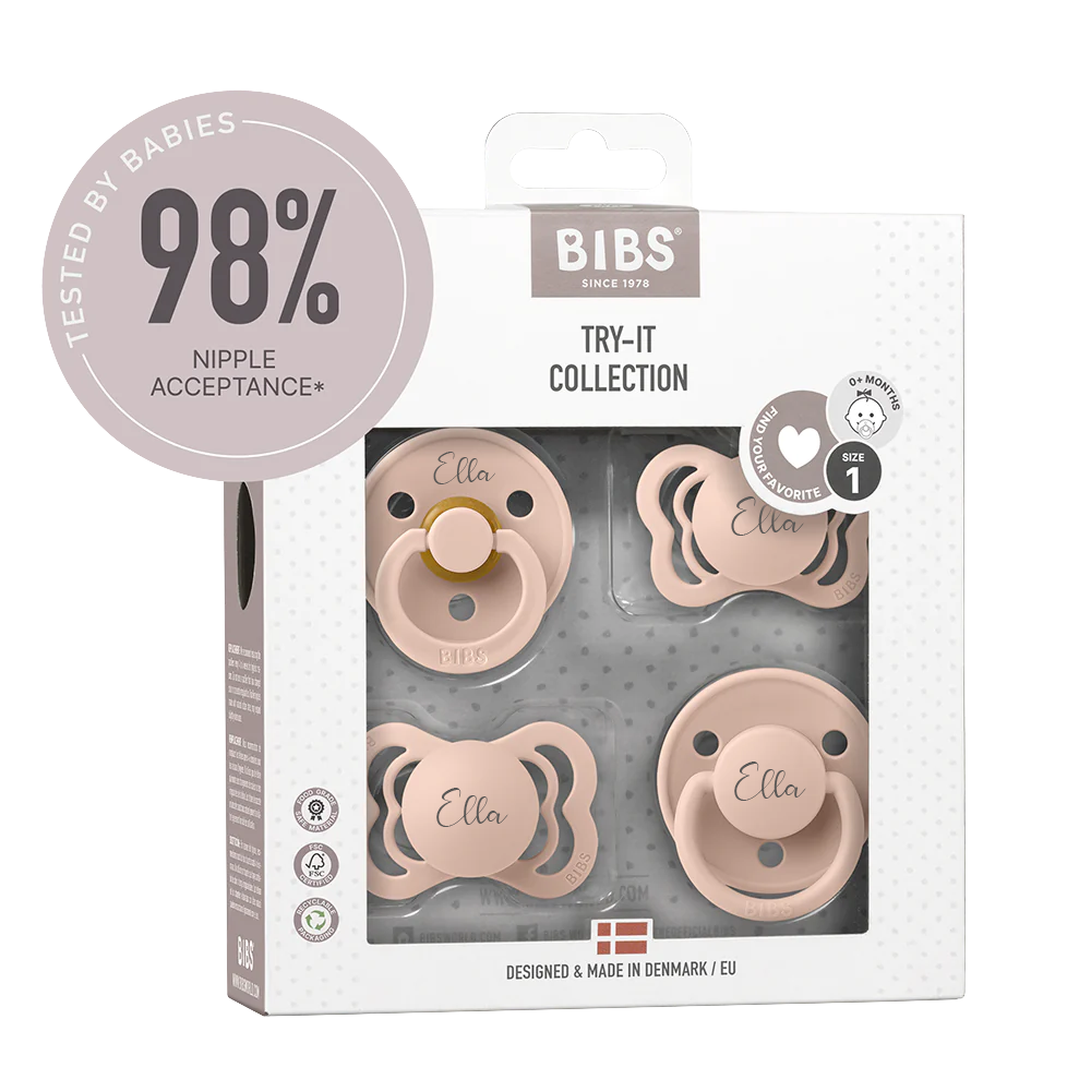 BIBS Try-It Collection - Try 4 Different Pacifiers Blush Yes - Personalisable Baby Products Sold and Personalised by JustBørn