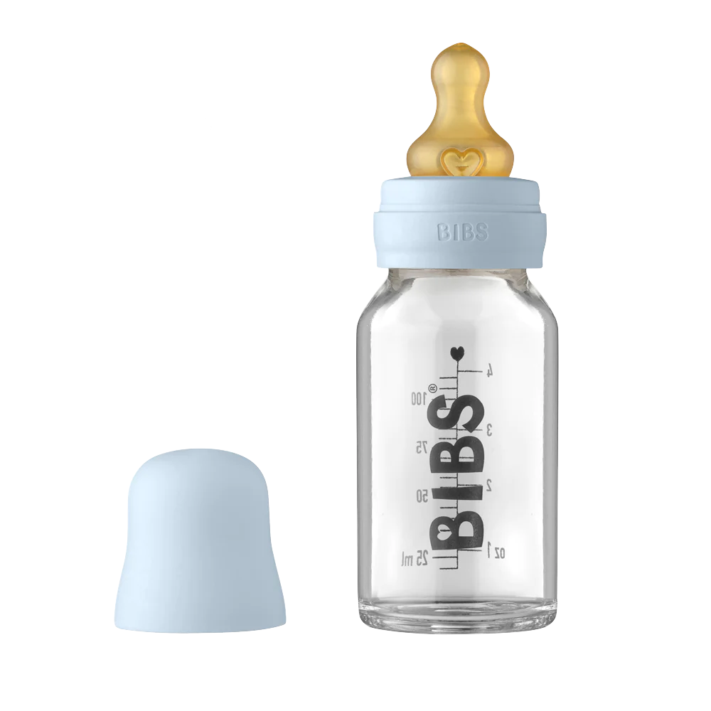 BIBS Baby Glass Bottle Complete Set BIBS Glass Bottle | Baby Blue - Personalisable Baby Products Sold and Personalised by JustBørn