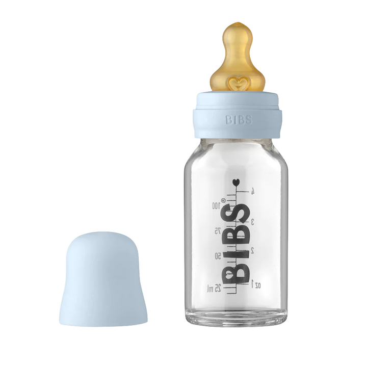 BIBS Baby Glass Bottle Complete Set BIBS Glass Bottle | Baby Blue - Personalisable Baby Products Sold and Personalised by JustBørn