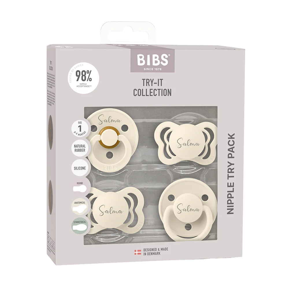 BIBS Try-It Collection - Try 4 Different Pacifiers Ivory Yes - Personalisable Baby Products Sold and Personalised by JustBørn