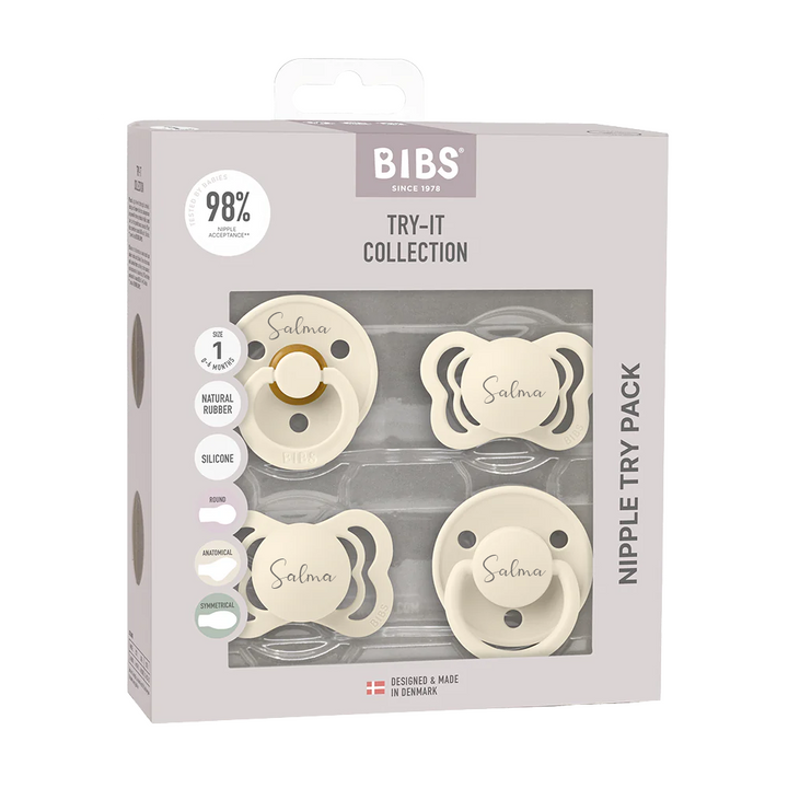 BIBS Try-It Collection - Try 4 Different Pacifiers Ivory Yes - Personalisable Baby Products Sold and Personalised by JustBørn