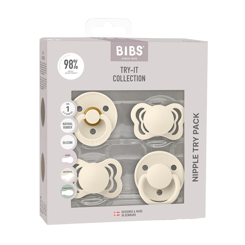 BIBS Try-It Collection - Try 4 Different Pacifiers Ivory No - Personalisable Baby Products Sold and Personalised by JustBørn
