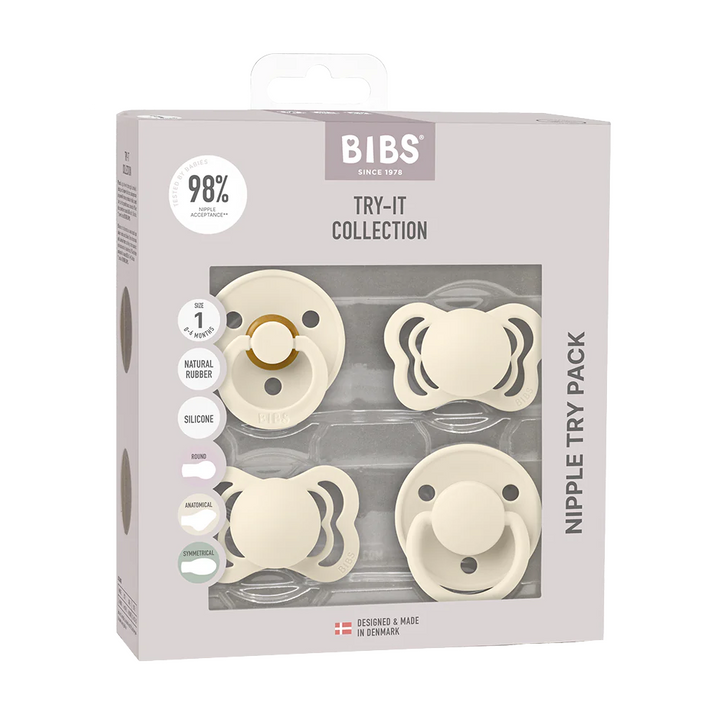 BIBS Try-It Collection - Try 4 Different Pacifiers Ivory No - Personalisable Baby Products Sold and Personalised by JustBørn